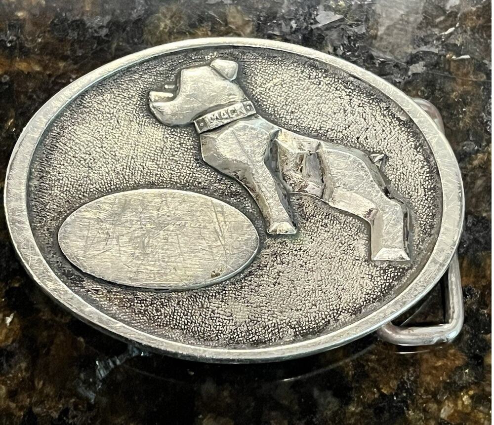 Vtg MACK TRUCK Belt Buckle HOOD Ornament DOG Liner Bulldog FLAG Silver Tone Rare